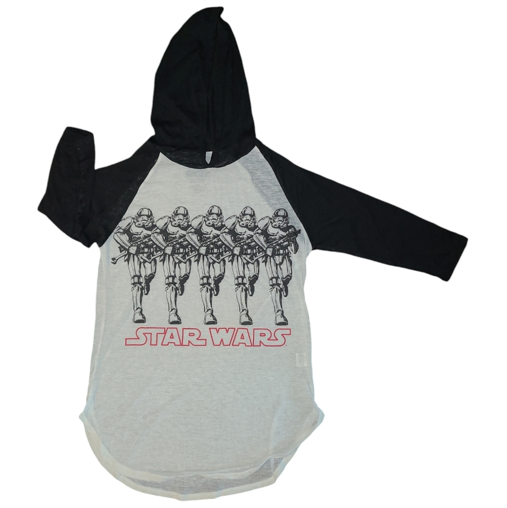 Star Wars women's storm trooper hooded 3/4sleeve raglan black and white size M